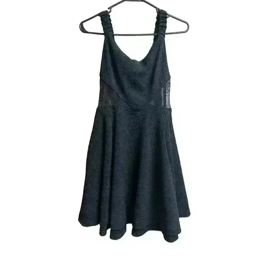 Free People Brooklyn Lace Mini Dress Black Stretchy Straps Medium